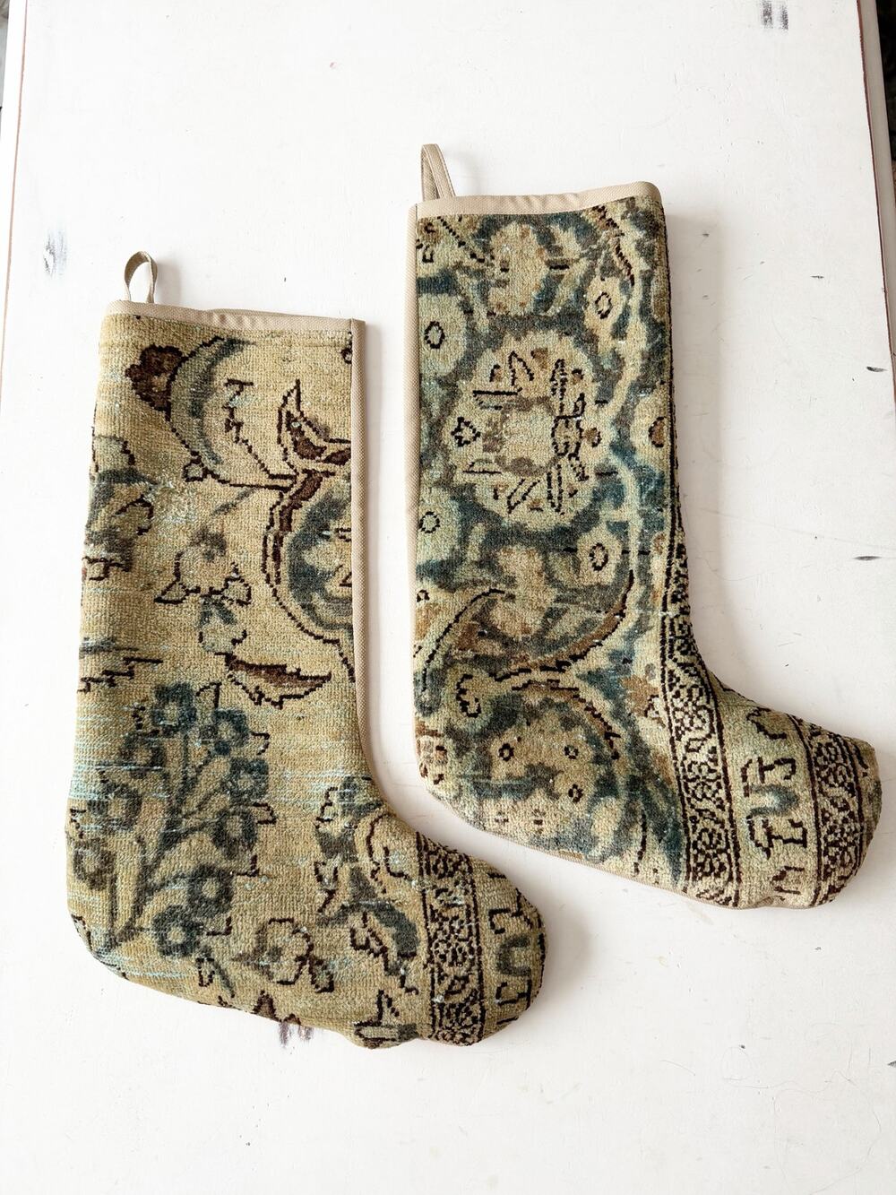 Kilim Christmas Stocking Vintage Turkish Wool Rug Stocking Ethnic Decor Green